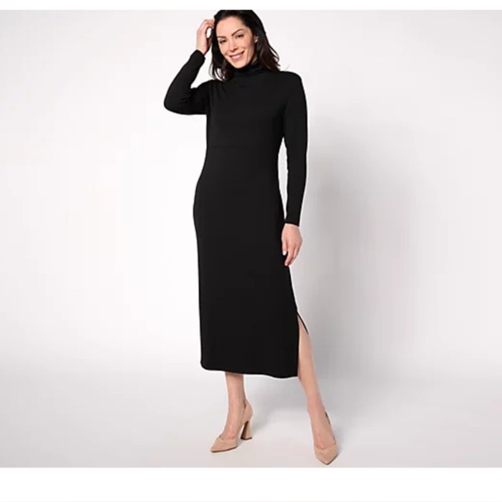 Women with Control Mock Neck Tummy Control Long Sleeves Black Dress